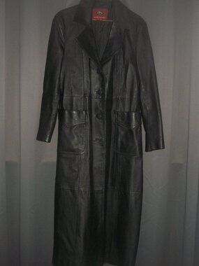 Marc Mattis black leather trench coat (Matrix). Full length. size medium
